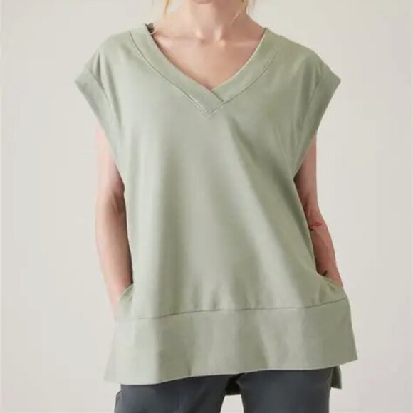 Athleta Retroterry V-neck Green Sweatshirt XS New - Picture 1 of 6